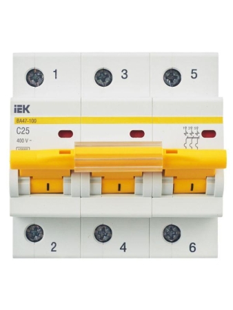 Выключатель автоматический модульный 3п C 25А 10кА ВА47-100 KARAT IEK MVA40-3-025-C Выключатель автоматический модульный 3п C 25А 10кА ВА47-100 KARAT IEK MVA40-3-025-C