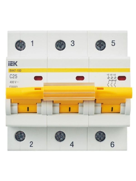 Выключатель автоматический модульный 3п C 25А 10кА ВА47-100 KARAT IEK MVA40-3-025-C Выключатель автоматический модульный 3п C 25А 10кА ВА47-100 KARAT IEK MVA40-3-025-C