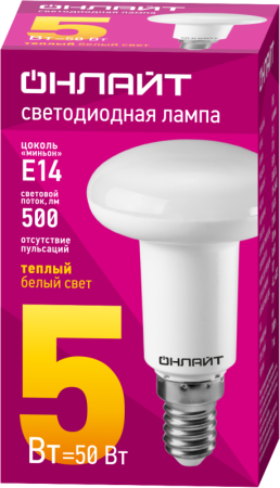 Лампа светодиодная 71 651 OLL-R50-5-230-2.7K-E14 5Вт 2700К тепл. бел. E14 360лм 220-240В ОНЛАЙТ 71651 Лампа светодиодная 71 651 OLL-R50-5-230-2.7K-E14 5Вт 2700К тепл. бел. E14 360лм 220-240В ОНЛАЙТ 71651