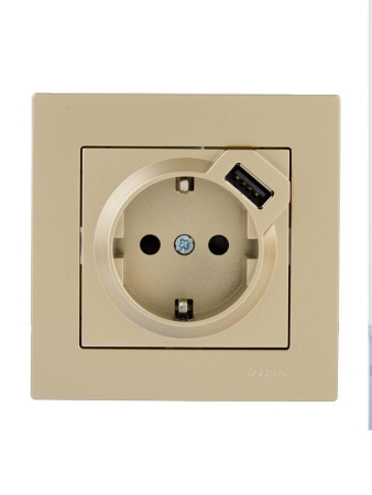 Розетка с заземл. + USB разъем VESNA зол. LEZARD 742-3688-181 Розетка с заземл. + USB разъем VESNA зол. LEZARD 742-3688-181