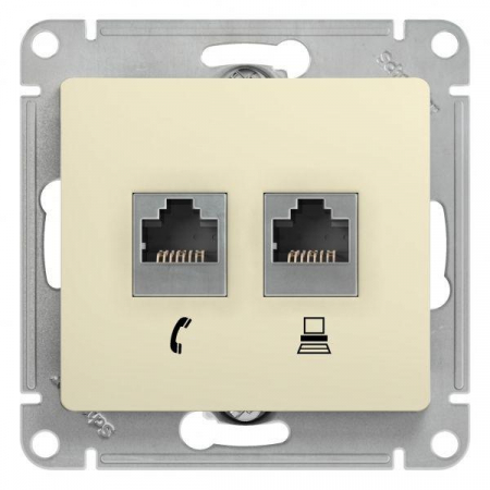 Розетка компьютерная + телефонная 2-м СП Glossa RJ45 + RJ11 кат.5E механизм беж. SE GSL000285 Розетка компьютерная + телефонная 2-м СП Glossa RJ45 + RJ11 кат.5E механизм беж. SE GSL000285
