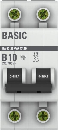 Выключатель автоматический модульный 2п B 10А 4.5кА ВА 47-29 Basic EKF mcb4729-2-10-B Выключатель автоматический модульный 2п B 10А 4.5кА ВА 47-29 Basic EKF mcb4729-2-10-B