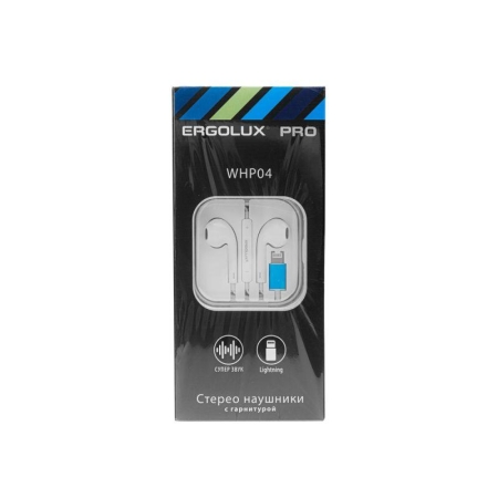 Наушники вкладыши с микрофоном ELX-WHP04-C01 проводные Lightning 1.2м коробка+бокс бел. ERGOLUX 15285 Наушники вкладыши с микрофоном ELX-WHP04-C01 проводные Lightning 1.2м коробка+бокс бел. ERGOLUX 15285