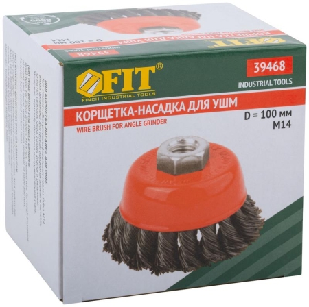 Корщетка-чашка гайка М14 стальная витая проволока 100мм FIT 39468 Корщетка-чашка гайка М14 стальная витая проволока 100мм FIT 39468