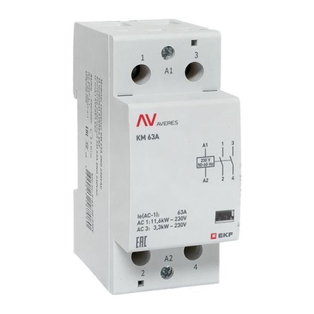 Контактор модульный КМ 63А 2NО 230В AC (2 мод.) AVERES EKF km-av-2-63-20-230V Контактор модульный КМ 63А 2NО 230В AC (2 мод.) AVERES EKF km-av-2-63-20-230V