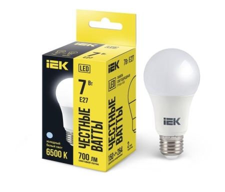 Лампа светодиодная A60 7Вт грушевидная 230В 6500К E27 IEK LLE-A60-7-230-65-E27 Лампа светодиодная A60 7Вт грушевидная 230В 6500К E27 IEK LLE-A60-7-230-65-E27