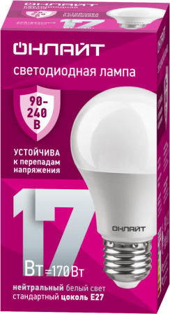 Лампа светодиодная 90 403 OLL-A60-17-230-4K-E27 (PRO 90-240В) ОНЛАЙТ 90403 Лампа светодиодная 90 403 OLL-A60-17-230-4K-E27 (PRO 90-240В) ОНЛАЙТ 90403