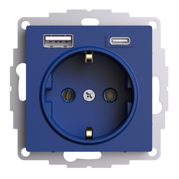 Розетка AtlasDesign 16А с 2-мя заряд. устройствами USB тип A+C 5В/2.4А/3.0А 2х5В/1.5А механизм аквамарин SE ATN001132