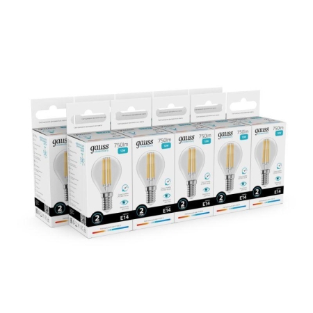 Лампа светодиодная филаментная Filament Elementary 12Вт шар 4100К Е14 750лм GAUSS 52122