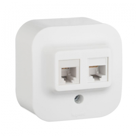 Розетка компьютерная + телефонная 2-м ОП 2мод. Quteo RJ45 + RJ11 кат.5E UTP IP20 бел. Leg 782221 Розетка компьютерная + телефонная 2-м ОП 2мод. Quteo RJ45 + RJ11 кат.5E UTP IP20 бел. Leg 782221