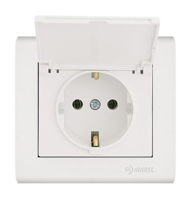 Розетка Manolya с заземл. и крышкой бел. Makel 41001029 Розетка Manolya с заземл. и крышкой бел. Makel 41001029