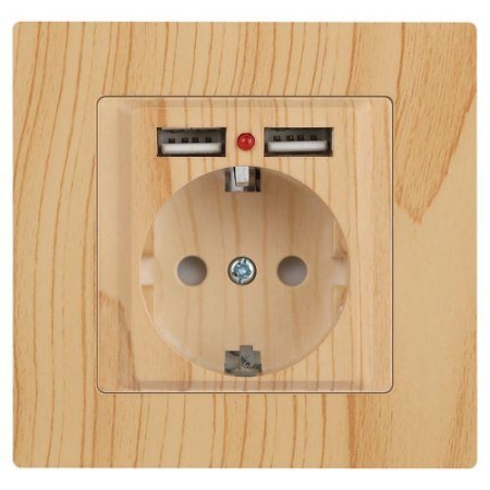 Розетка 1-м СП Accent 6-410-11 16А IP20 250В P+E Schuko + 2хUSB защ. шторки сосна Intro Б0063720 Розетка 1-м СП Accent 6-410-11 16А IP20 250В P+E Schuko + 2хUSB защ. шторки сосна Intro Б0063720