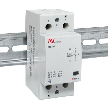 Контактор модульный КМ 40А 2NО 230В AC (2 мод.) AVERES EKF km-av-2-40-20-230V Контактор модульный КМ 40А 2NО 230В AC (2 мод.) AVERES EKF km-av-2-40-20-230V