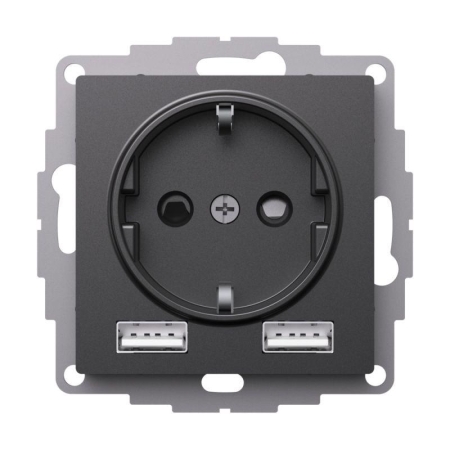 Розетка AtlasDesign 16А с 2-мя заряд. устройствами USB тип A+A 5В/2.4А 2х5В/1.2А механизм базальт SE ATN001430 Розетка AtlasDesign 16А с 2-мя заряд. устройствами USB тип A+A 5В/2.4А 2х5В/1.2А механизм базальт SE ATN001430