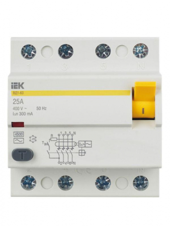 Выключатель дифференциального тока (УЗО) 4п 25А 300мА тип AC ВД1-63 KARAT IEK MDV10-4-025-300 Выключатель дифференциального тока (УЗО) 4п 25А 300мА тип AC ВД1-63 KARAT IEK MDV10-4-025-300