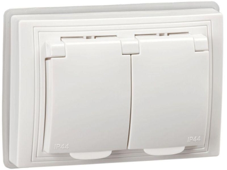 Розетка 2-м СП Кварта РСбш12-3-КБ-44 16А IP44 с заземл. защ. шторки бел. IEK KV-R26-16-44-K01 Розетка 2-м СП Кварта РСбш12-3-КБ-44 16А IP44 с заземл. защ. шторки бел. IEK KV-R26-16-44-K01
