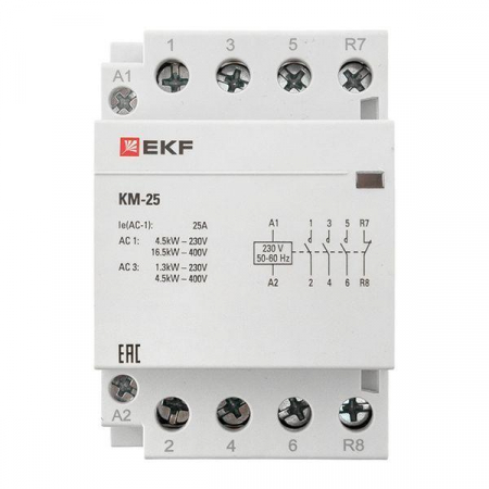 Контактор модульный КМ 25А 3NО+NC (3 мод.) EKF km-3-25-31 Контактор модульный КМ 25А 3NО+NC (3 мод.) EKF km-3-25-31