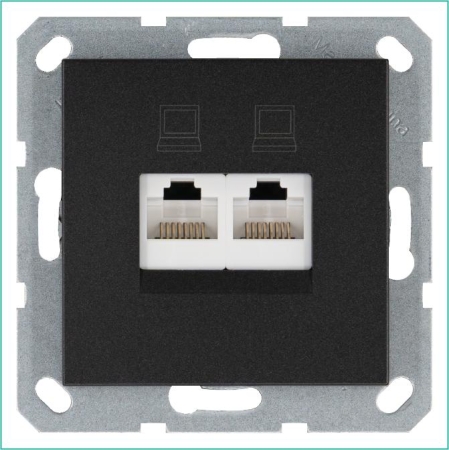 Розетка компьютерная 2-м RJ45 IP20 кат. 6 механизм антрацит Jasmart G6108B Розетка компьютерная 2-м RJ45 IP20 кат. 6 механизм антрацит Jasmart G6108B