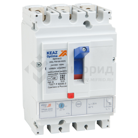 Выключатель автоматический 3п 50А диапазон уст. 100...250А 25кА OptiMat D250L TM050 УХЛ3 КЭАЗ 291414