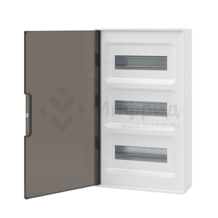 Щиток настенный Фрейм (FRAME) 36мод. IP41 с тонированной дверцей с шинами PEN 2шт 8 отверст. + 2шт 10 отверст. бел. DKC F36W1WD