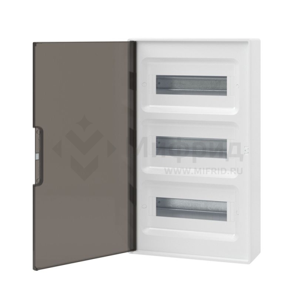 Щиток настенный Фрейм (FRAME) 36мод. IP41 с тонированной дверцей с шинами PEN 2шт 8 отверст. + 2шт 10 отверст. бел. DKC F36W1WD