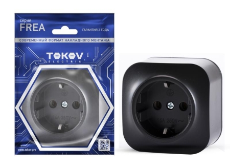 Розетка 1-м ОП Frea 16А IP20 250В с заземл. АБС-пластик карбон TOKOV ELECTRIC TKE-FR-R1Z-C14 Розетка 1-м ОП Frea 16А IP20 250В с заземл. АБС-пластик карбон TOKOV ELECTRIC TKE-FR-R1Z-C14