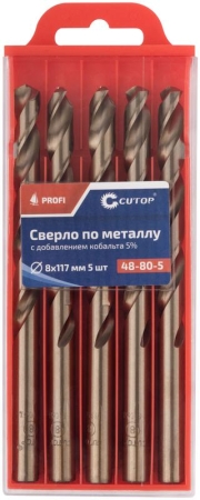 Набор сверл по металлу Profi 8х117мм с кобальтом 5проц. (уп.5шт) Cutop 48-80-5 Набор сверл по металлу Profi 8х117мм с кобальтом 5проц. (уп.5шт) Cutop 48-80-5