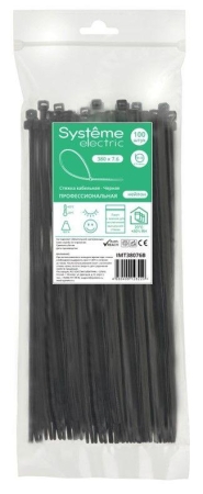 Стяжка кабельная 380х7.6 черн. (уп.100шт) SE IMT38076B Стяжка кабельная 380х7.6 черн. (уп.100шт) SE IMT38076B