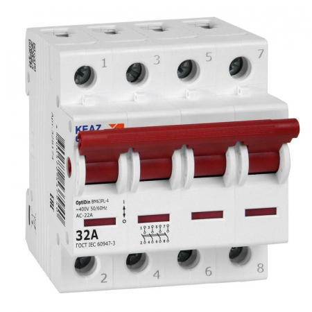 Выключатель нагрузки модульный OptiDin BM63PL-432-УХЛ3 (ВМ63PL) КЭАЗ 328174 Выключатель нагрузки модульный OptiDin BM63PL-432-УХЛ3 (ВМ63PL) КЭАЗ 328174