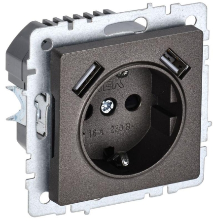 Розетка BRITE РЮш10-1-БрТБ 16А с USB A+A 2.1А с заземл. защ. шторки темн. механизм бронза IEK BR-R14-16-U21-D21-K45 Розетка BRITE РЮш10-1-БрТБ 16А с USB A+A 2.1А с заземл. защ. шторки темн. механизм бронза IEK BR-R14-16-U21-D21-K45
