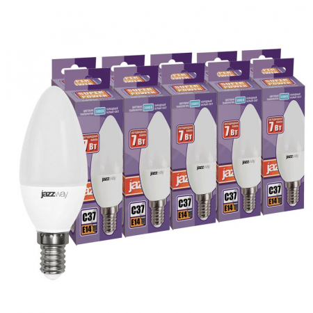 Лампа светодиодная PLED-SP 7Вт C37 5000К холод. бел. E14 230В 50Гц (уп.10шт) JazzWay 1028501 Лампа светодиодная PLED-SP 7Вт C37 5000К холод. бел. E14 230В 50Гц (уп.10шт) JazzWay 1028501