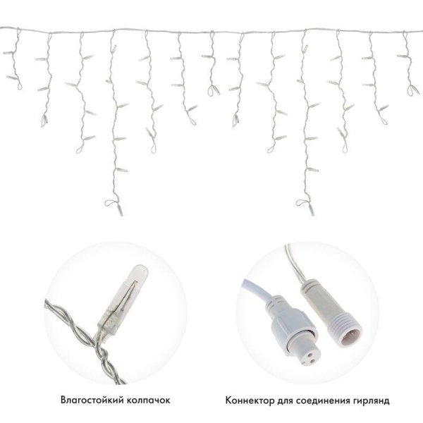 Гирлянда светодиодная "Айсикл" (бахрома) 4.8х0.6м 176LED RGB 19Вт 230В IP65 провод прозр. Neon-Night 245-209