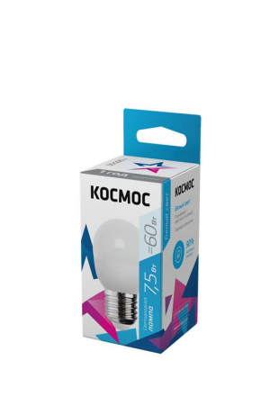 Лампа светодиодная 7.5Вт шар 4500К бел. E27 220В КОСМОС LkecLED7.5wGL45E2745 Лампа светодиодная 7.5Вт шар 4500К бел. E27 220В КОСМОС LkecLED7.5wGL45E2745
