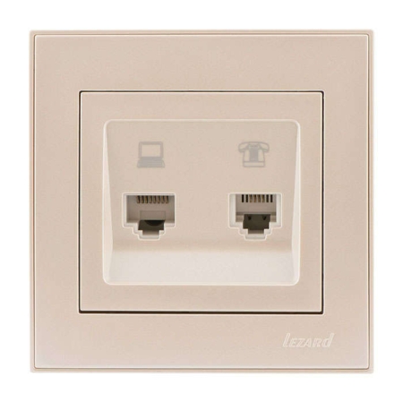 Розетка компьютерная + телефонная 2-м СП Rain RJ45 + RJ11 крем. LEZARD 703-0303-143 Розетка компьютерная + телефонная 2-м СП Rain RJ45 + RJ11 крем. LEZARD 703-0303-143