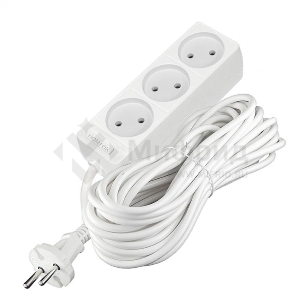 Удлинитель 3х10м без заземл. 10А IP20 2.2кВт ПВС 2х1 бел. DOMTOK 2350