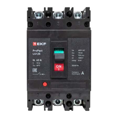 Выключатель автоматический 3п 63А 18кА LS125 ProPact EKF mccb-125-18-3-63-ls Выключатель автоматический 3п 63А 18кА LS125 ProPact EKF mccb-125-18-3-63-ls