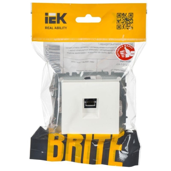 Розетка компьютерная СП RJ45 кат.5E BRITE РК10-БрБ механизм бел. IEK BR-K10-1-K01 Розетка компьютерная СП RJ45 кат.5E BRITE РК10-БрБ механизм бел. IEK BR-K10-1-K01