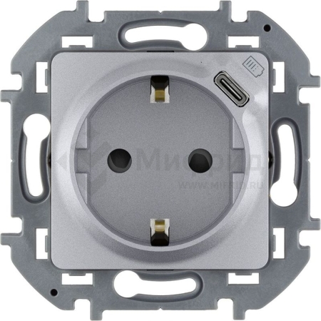 Розетка 1-м СП Inspiria 16А IP20 250В 2P+E немецк. стандарт с заряд. устр. USB тип C 1.5А 5В механизм алюм. IEK 673772