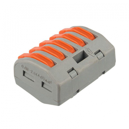 Клемма строительно-монтажная СМК 222-415 5-проводная 0.08-2.5/4кв.мм сер. (уп.40шт) Rexant 07-5255-4