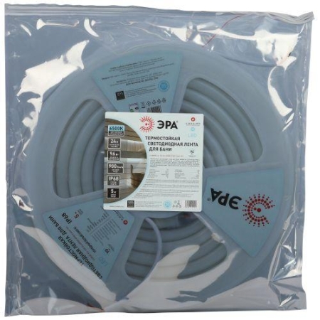 Лента светодиодная LS2835-9.6-120-24-6500K-IP68-5м 24В термостойкая для бани холод. бел. в комплекте: 2 заглушки; 10 крепежей (уп.5м) Эра Б0062329