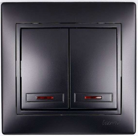 Выключатель 2-кл. 1п СП Mira 10А IP20 с подсветкой со вставкой черн. бархат LEZARD 701-4242-112