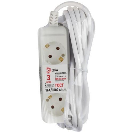 Удлинитель 3х3м с заземл. ПВС 3х1.5 16А U-3e-3m-3x1.5 Эра Б0044032 Удлинитель 3х3м с заземл. ПВС 3х1.5 16А U-3e-3m-3x1.5 Эра Б0044032