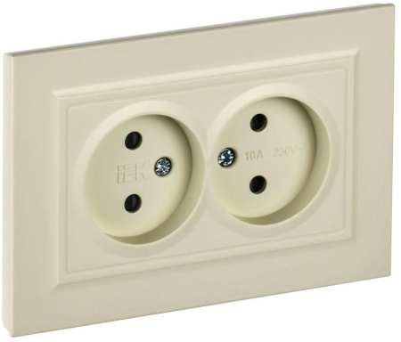 Розетка 2-м СП BRITE РСш12-2-БрКр 10А в сборе без заземл. защ. шторки беж. IEK BR-R23-10-K10-F Розетка 2-м СП BRITE РСш12-2-БрКр 10А в сборе без заземл. защ. шторки беж. IEK BR-R23-10-K10-F