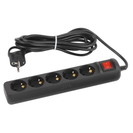 Удлинитель 5х5м с заземл. 10А с выкл. ПВС 3х0.75 черн. UX-5es-5m-B Эра Б0057732 Удлинитель 5х5м с заземл. 10А с выкл. ПВС 3х0.75 черн. UX-5es-5m-B Эра Б0057732