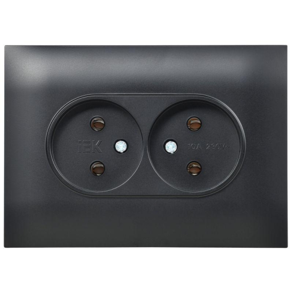 Розетка 2-м SKANDY 10А без заземл. без защ. шторок в сборе SK-R10Bl черн. IEK SK-R20-10-K02-F