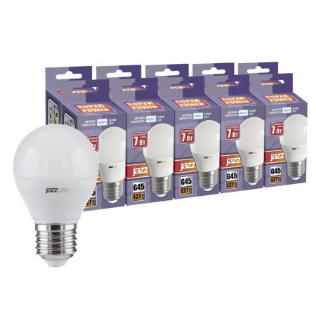 Лампа светодиодная PLED-SP 7Вт G45 4000К нейтр. бел. E27 230В 50Гц (уп.10шт) JazzWay 5018983 Лампа светодиодная PLED-SP 7Вт G45 4000К нейтр. бел. E27 230В 50Гц (уп.10шт) JazzWay 5018983