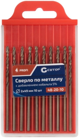 Набор сверл по металлу Profi 2х49мм с кобальтом 5проц. (уп.10шт) Cutop 48-20-10 Набор сверл по металлу Profi 2х49мм с кобальтом 5проц. (уп.10шт) Cutop 48-20-10