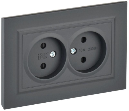 Розетка 2-м СП BRITE РСш12-2-БрГ 10А в сборе без заземл. защ. шторки графит IEK BR-R23-10-K53-F Розетка 2-м СП BRITE РСш12-2-БрГ 10А в сборе без заземл. защ. шторки графит IEK BR-R23-10-K53-F