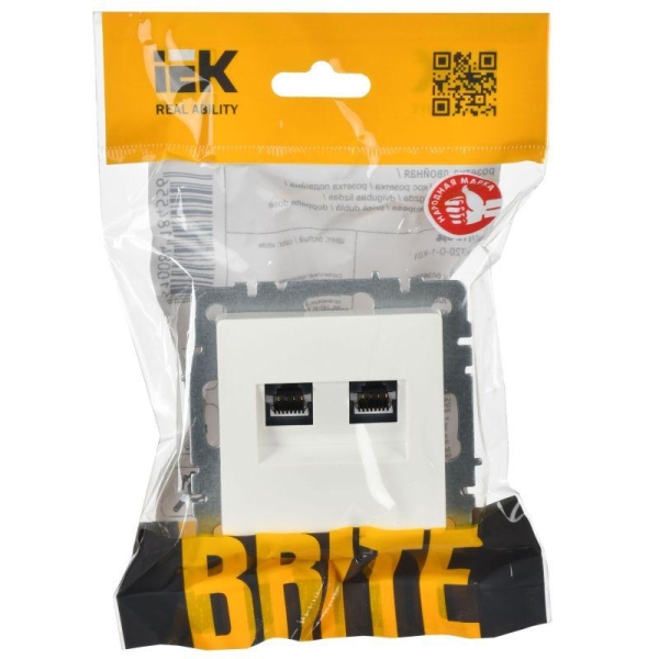 Розетка компьютерная двойн. СП RJ45 кат.5E BRITE РК10-2-БрБ механизм бел. IEK BR-K20-1-K01 Розетка компьютерная двойн. СП RJ45 кат.5E BRITE РК10-2-БрБ механизм бел. IEK BR-K20-1-K01
