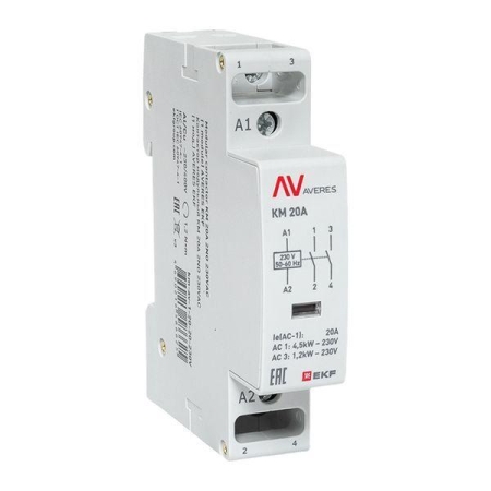 Контактор модульный КМ 20А 2NО 230В AC (1 мод.) AVERES EKF km-av-1-20-20-230V Контактор модульный КМ 20А 2NО 230В AC (1 мод.) AVERES EKF km-av-1-20-20-230V